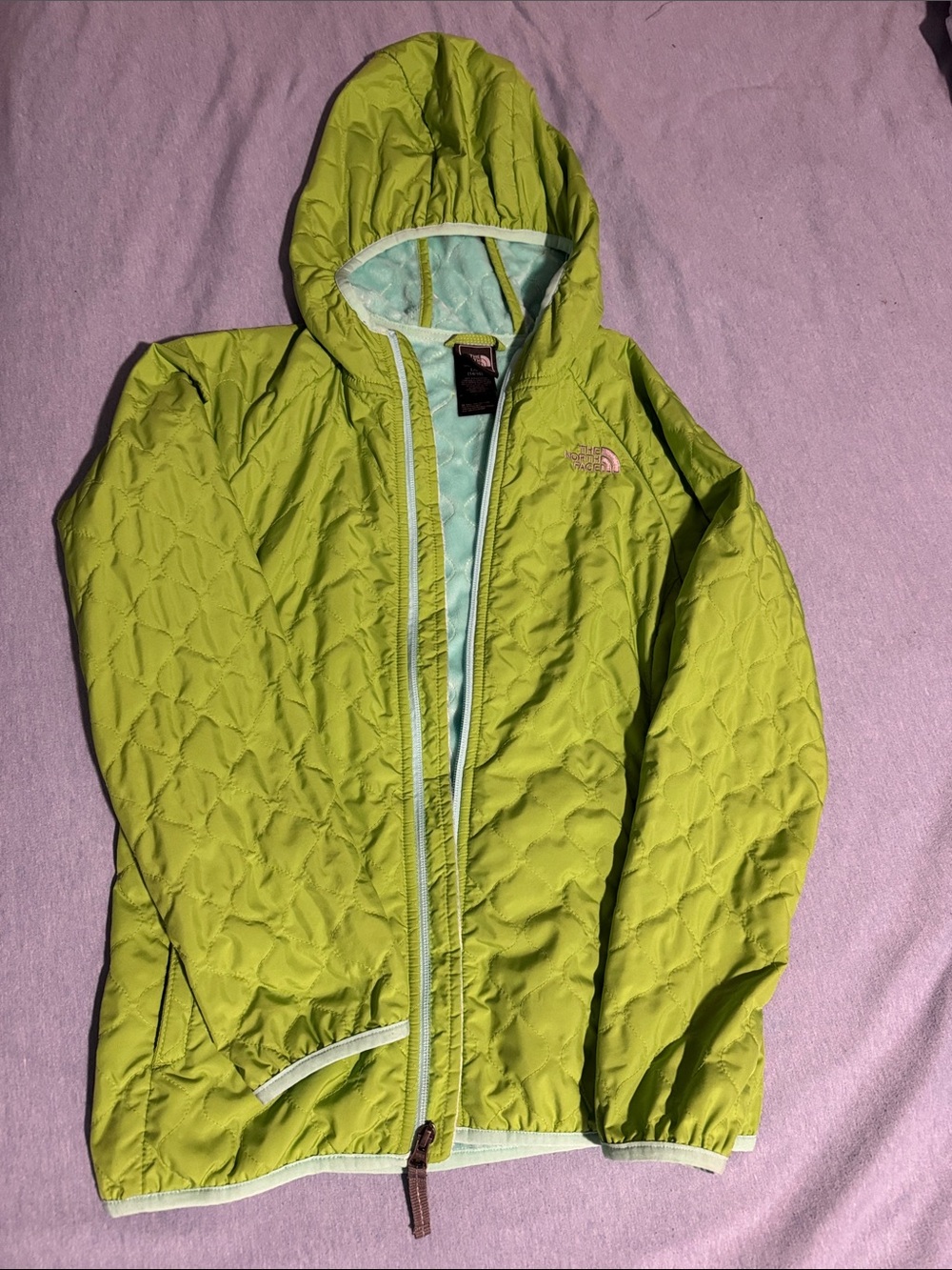 The North Face kids Hooded Quilted Jacket in Lime Green